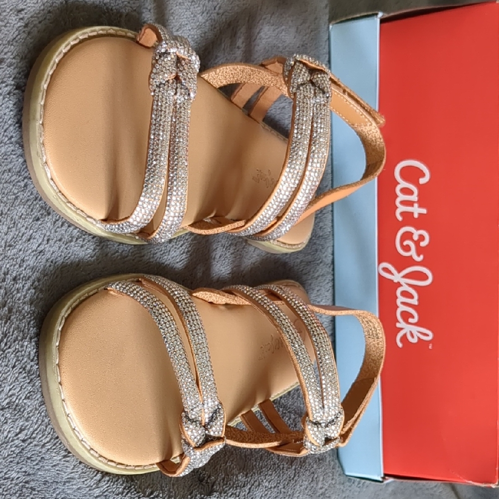 Cat & Jack Silver Tan Sandals with Sparkly Straps